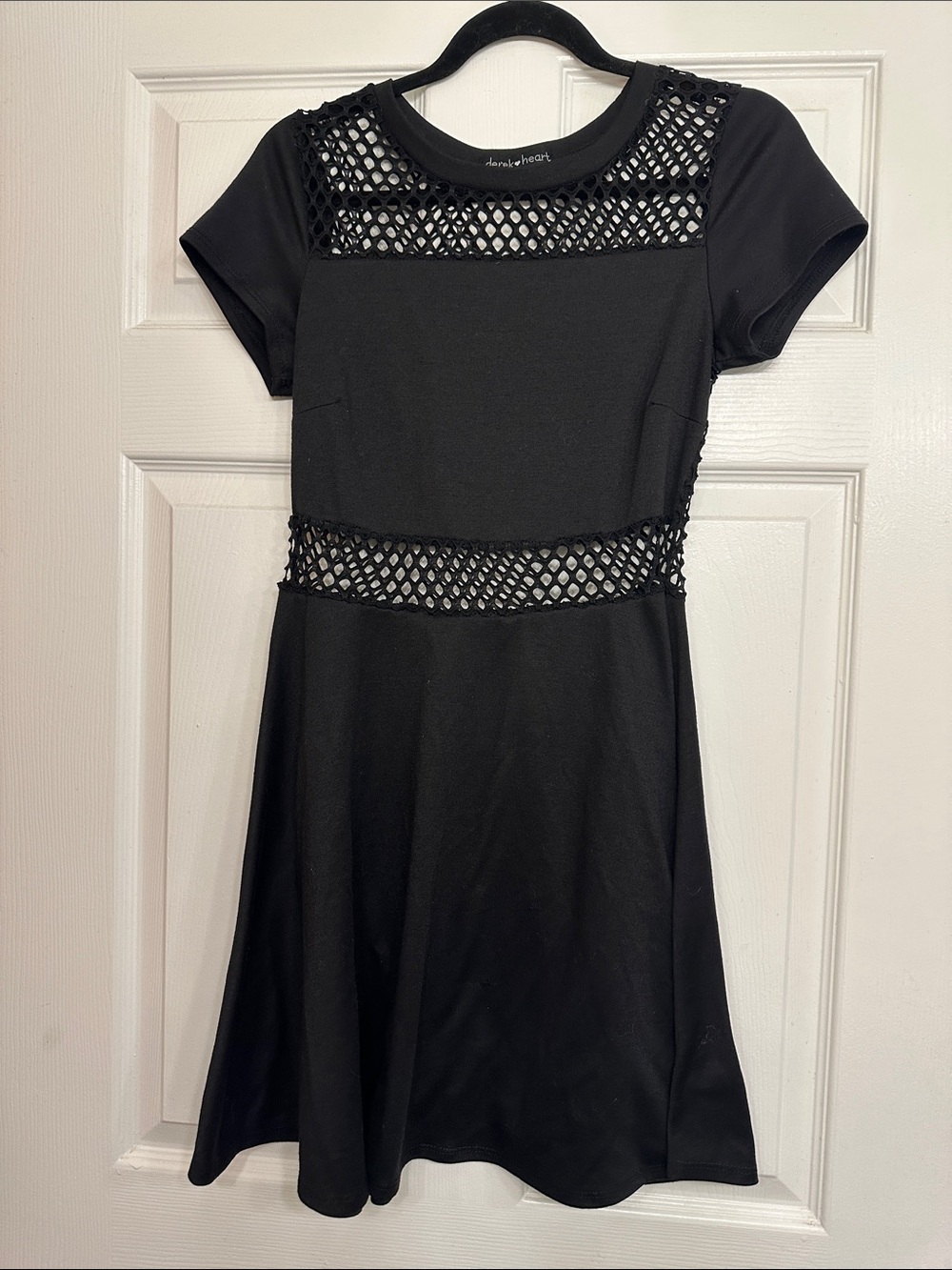 Black Short-Sleeve Mini Dress with Mesh Insets